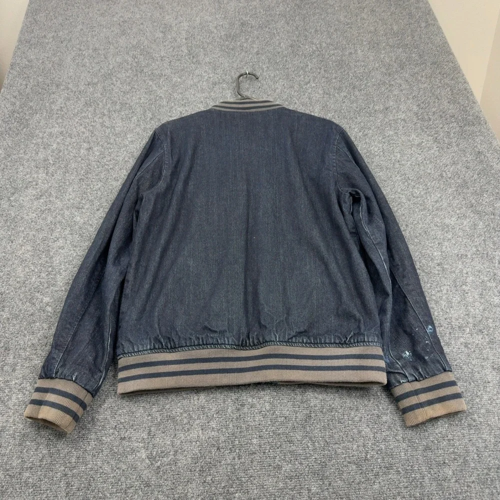 Gap Jacket Mens M Blue Denim Striped Trim Bomber Casual Streetwear